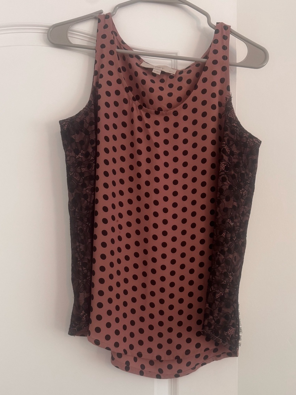 LOFT Rose Brown Polka Dot Lace-Trim Sleeveless Tank